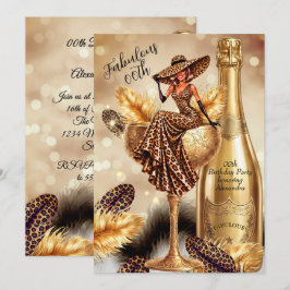 Verjaardag Luipaard Goud Champagne Kelk Kaart