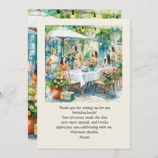 Verjaardag Lunch Flat Bedankt Card (Voorkant / Achterkant)