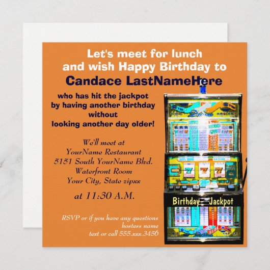 Verjaardag Luncheon Slot Machine Jackpot Kaart (Voorkant / Achterkant)