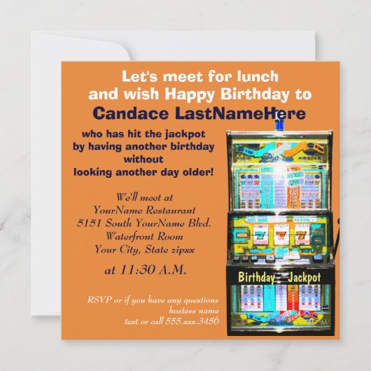 Verjaardag Luncheon Slot Machine Jackpot Kaart (Voorkant)