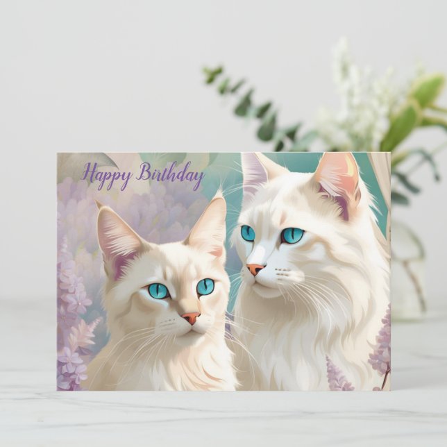 Verjaardag Lynx Point Siamese Kat Portret Kunst (Staand voorkant)