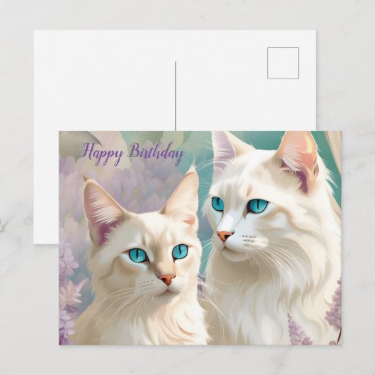 Verjaardag Lynx Point Siamese Kat Portret Kunst Briefkaart (Voorkant / Achterkant)