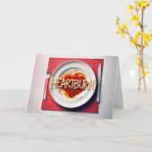 Verjaardag maagzuur spaghetti diner kaart (Gele Bloem)