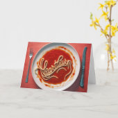 Verjaardag maagzuur spaghetti diner kaart (Gele Bloem)