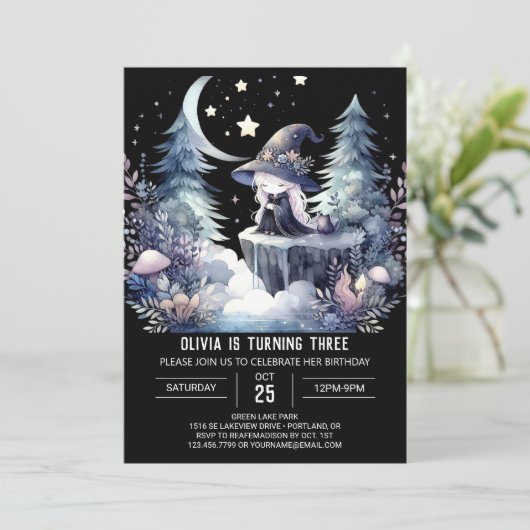 Verjaardag Magic Girl Wizard Kaart (Staand voorkant)