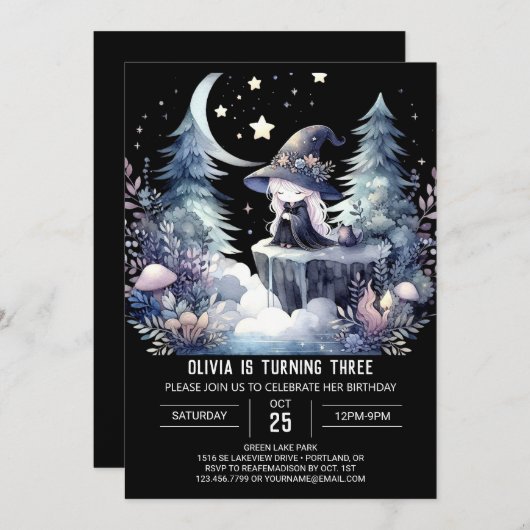 Verjaardag Magic Girl Wizard Kaart (Voorkant / Achterkant)