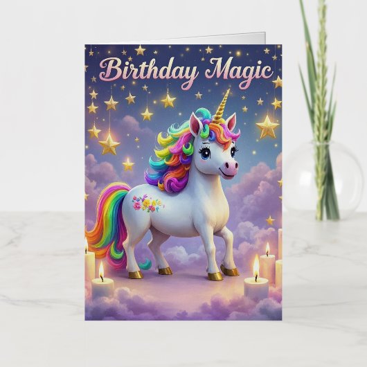 Verjaardag Magic poster Whimsical eenhoorn kinder  Folie Wenskaart (Voorkant)