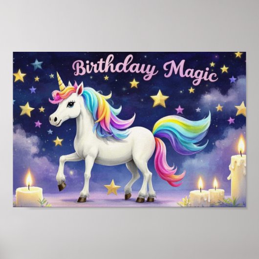 Verjaardag Magic poster Whimsical eenhoorn party a (Voorkant)
