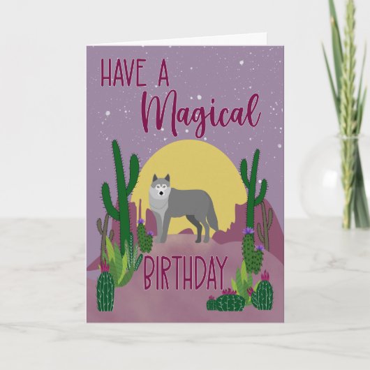 Verjaardag Magische Wolf Cactus Kaart (Voorkant)