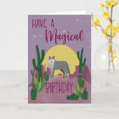 Verjaardag Magische Wolf Cactus Kaart (Gele Bloem)