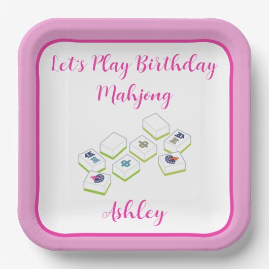Verjaardag Mahjong PERSONALIZE Papieren Bordje (Voorkant)