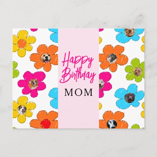 Verjaardag Mama Mooie Bloem Hond Foto Collage Briefkaart (Voorkant)