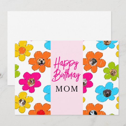 Verjaardag Mama Mooie Bloem Honden Foto Collage Feestdagenkaart (Voorkant / Achterkant)