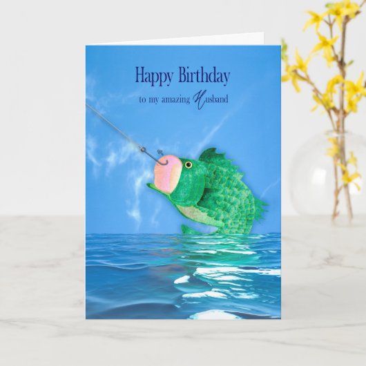 Verjaardag man Hij vangt levenslange grote vis Kaart (Gele Bloem)