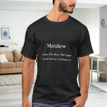 Verjaardag man mythe legende naam plezier t-shirt<br><div class="desc">Een zwart,  donker T-shirt. Personaliseer en voeg uw eigen foto van de jarige / man toe. Personaliseer en voeg een naam,  leeftijd 40 en een tekst toe. Tekst: Het Man,  de mythe,  de legende. Witte tekst.</div>