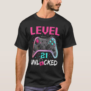 Verjaardag Man Niveau 21 Unlocked 21 Jaar Oud Game T-shirt
