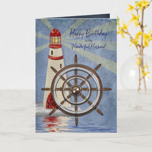 Verjaardag, man, scheepswiel, helm kaart (Gele Bloem)