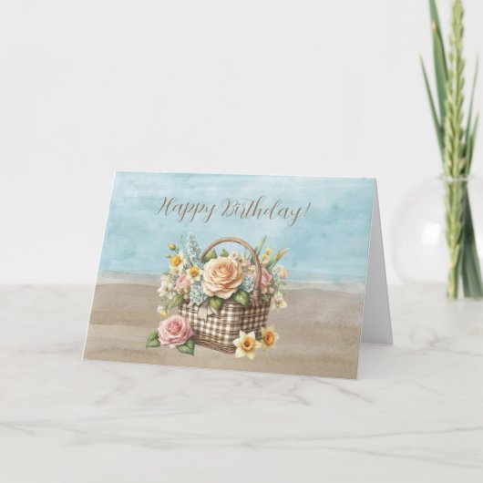 Verjaardag Mand met Crème Rozen Kaart (Voorkant)