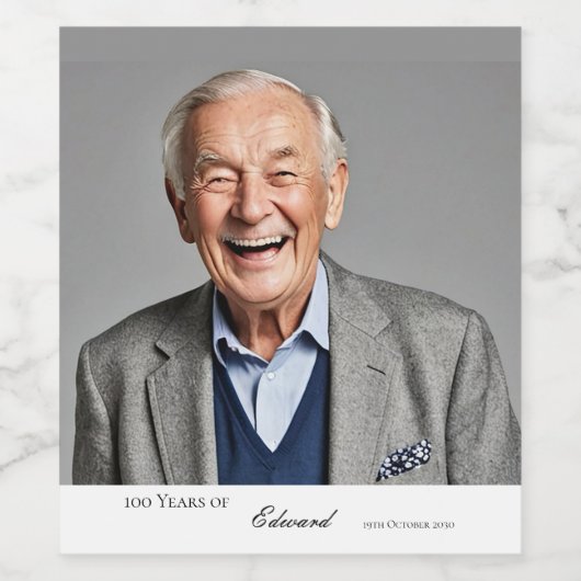 Verjaardag Mannelijk Stijlvolle Foto Elegant Memen Wijn Etiket (Enkel label)