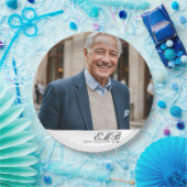 Verjaardag Mannelijk Stijlvolle Foto Wit Monogram Papieren Bordje (Feest)