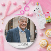 Verjaardag Mannelijk Stijlvolle Foto Wit Monogram Papieren Bordje (Feest)