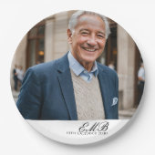 Verjaardag Mannelijk Stijlvolle Foto Wit Monogram Papieren Bordje (Voorkant)
