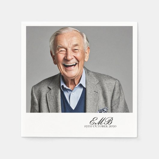 Verjaardag Mannelijk Stijlvolle Foto Wit Monogram Servet (Voorkant)
