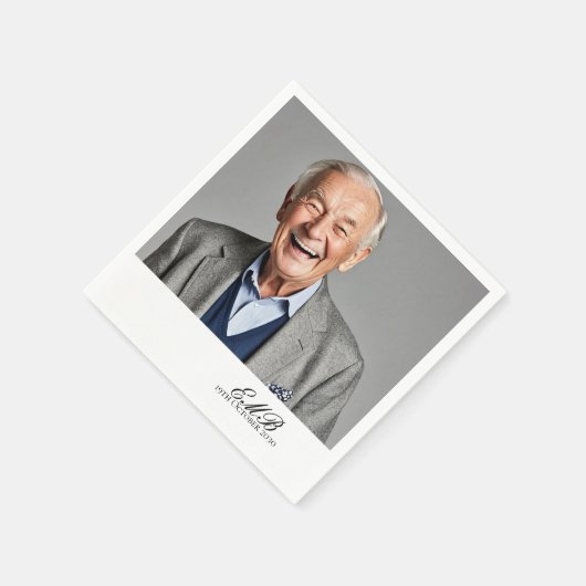 Verjaardag Mannelijk Stijlvolle Foto Wit Monogram Servet (Hoek)