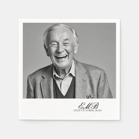 Verjaardag Mannelijk Stijlvolle Foto Wit Monogram Servet (Voorkant)