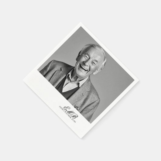 Verjaardag Mannelijk Stijlvolle Foto Wit Monogram Servet (Hoek)