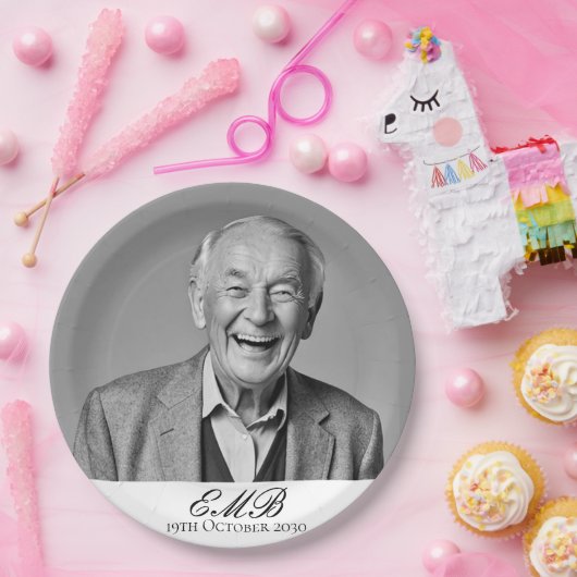 Verjaardag Mannelijk Stijlvolle Foto Zwart Wit Mon Papieren Bordje (Feest)