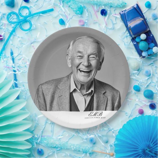 Verjaardag Mannelijk Stijlvolle Foto Zwart Wit Mon Papieren Bordje (Feest)