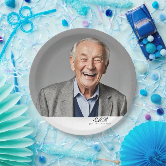 Verjaardag Mannelijk Stijlvolle Foto Zwart Wit Mon Papieren Bordje (Feest)