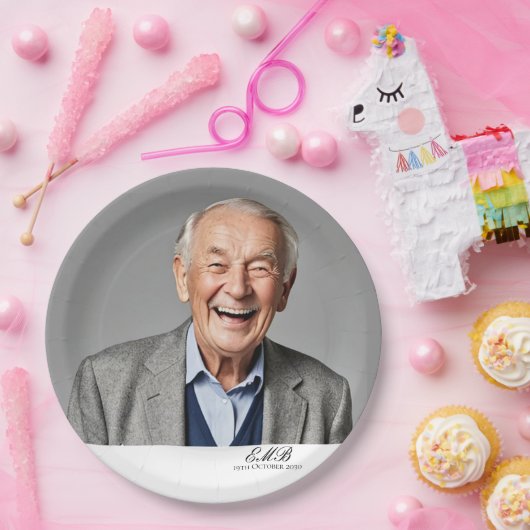 Verjaardag Mannelijk Stijlvolle Foto Zwart Wit Mon Papieren Bordje (Feest)