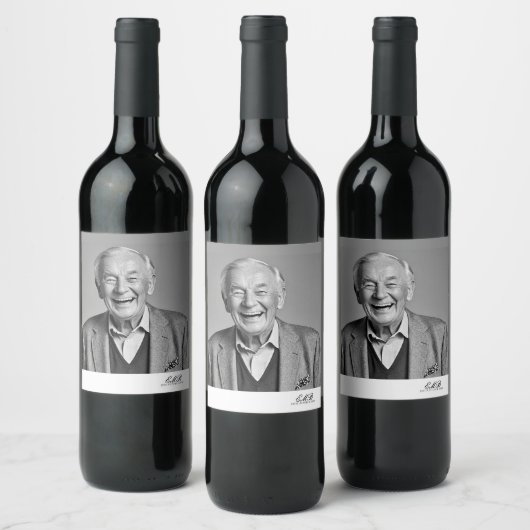 Verjaardag Mannelijk Stijlvolle Foto Zwart Wit Mon Wijn Etiket (Flessen)
