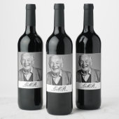 Verjaardag Mannelijk Stijlvolle Foto Zwart Wit Mon Wijn Etiket (Flessen)