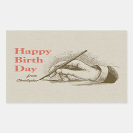Verjaardag Mannelijke hand die een vulpen vasthoud Rechthoekige Sticker