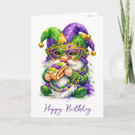 Verjaardag Mardi Gras Kabouter Eet King Cake Kaart