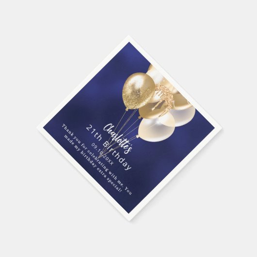 Verjaardag marine blauw goud ballonnen dank u servet (Hoek)