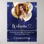 Verjaardag marine blauw goud ballonnen foto welkom poster (Voorkant)