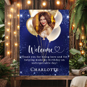 Verjaardag marine blauw goud ballonnen foto welkom poster