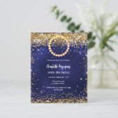 Verjaardag marine blauw goud diamant foto uitnodig (Staand voorkant)