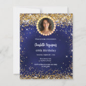 Verjaardag marine blauw goud diamant foto uitnodig (Voorkant)