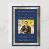 Verjaardag marine blauw goud foto luxe kaart (Voorkant)