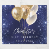 Verjaardag marine blauw goud glitter ballonnen sparkling wijnetiket (Enkel label)