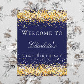 Verjaardag marine blauw goud glitter welkom poster