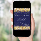 Verjaardag marine blauw goud glitter welkom poster