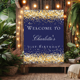 Verjaardag marine blauw goud glitter welkom poster