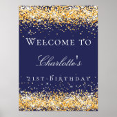 Verjaardag marine blauw goud glitter welkom poster (Voorkant)