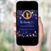 Verjaardag marine blauw goud sterren foto welkom poster